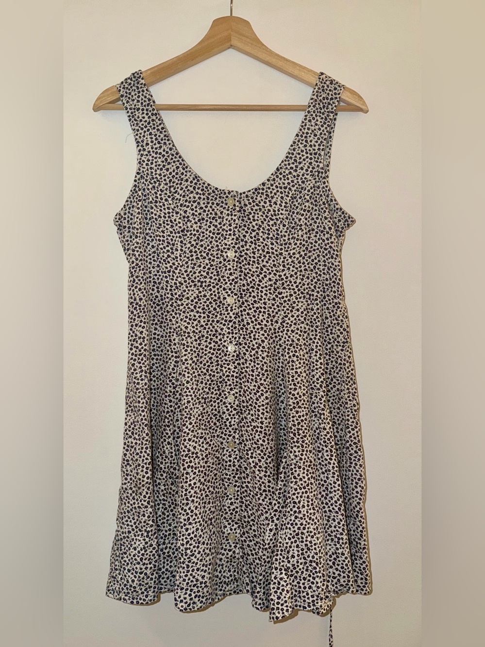 Old Navy Cream/Navy Floral Button-Front Sundress With Waist Tie Size Small